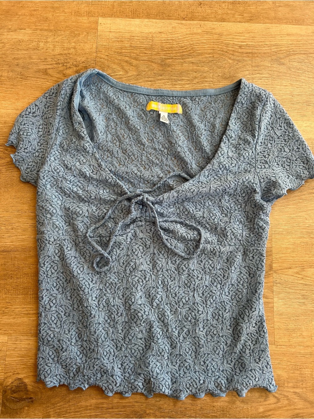 Urban Outfitters Light Blue Lace Tie-Front Short Sleeve Top